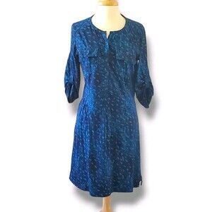 Patagonia Kamala Henley Common Threads Blue Knit Dress 3/4 Sleeve Size Large